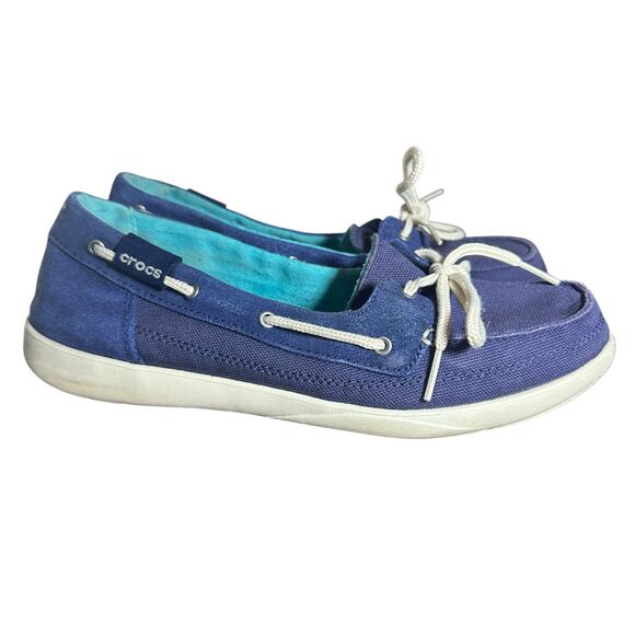Crocs Walu Women's Navy Canvas Slip-On Boat Shoes - Size 9 - Picture 1 of 10